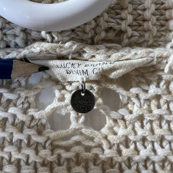 Lucky Brand Women’s Crochet Knit Cardigan Sweater Beige Cotton Blend S - Picture 2 of 14